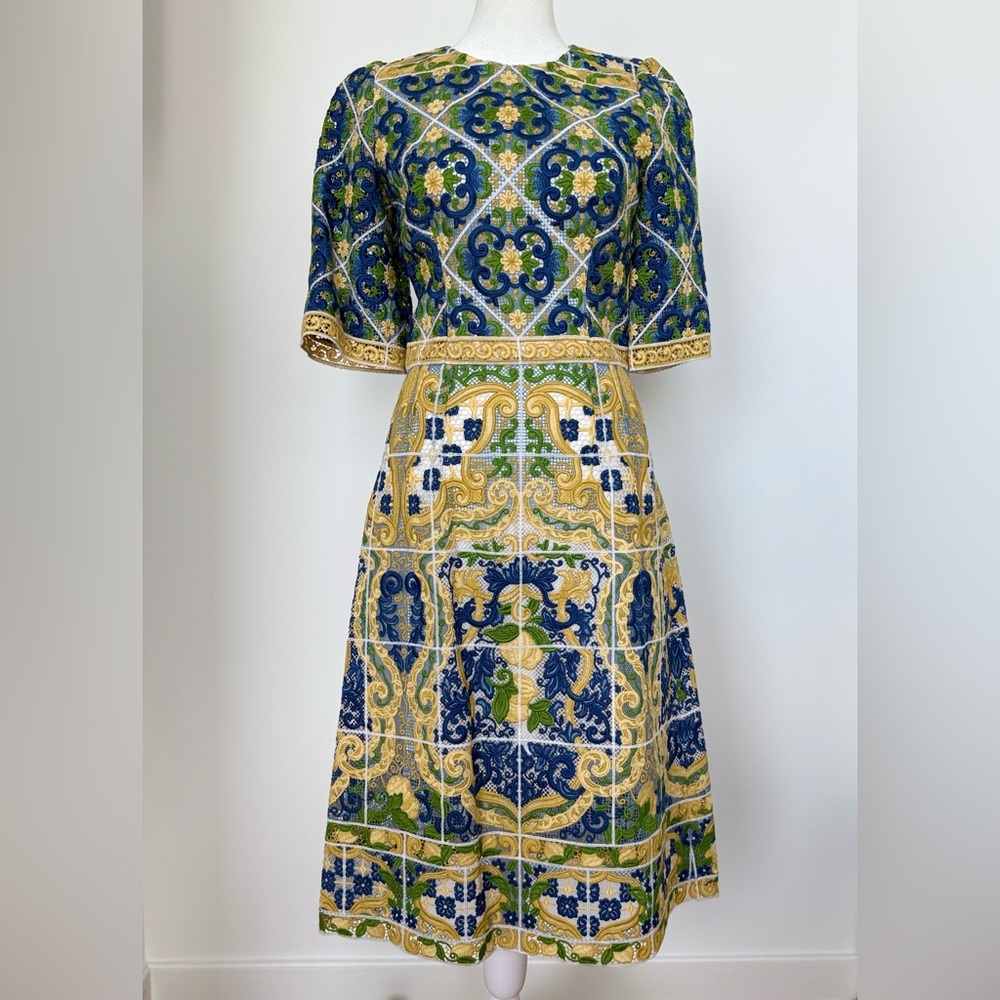 Dolce & Gabbana Handmade Lace A-Line Dress with Bell Sleeves